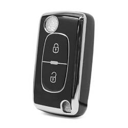 Coque Nano haute qualité pour clé télécommande Peugeot 2 boutons, couleur noire, cadre argenté PG-D11Y2