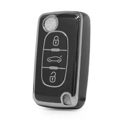 Coque Nano haute qualité pour clé télécommande Peugeot 3 boutons, couleur noire, cadre argenté PG-D11Y3