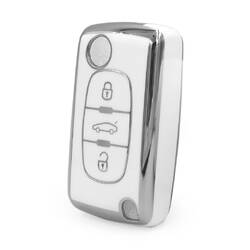 Coque Nano haute qualité pour clé télécommande Peugeot 3 boutons, couleur blanche, cadre argenté PG-D11Y3