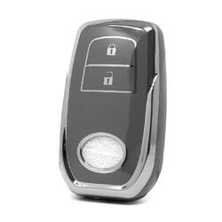 Nano High Quality Cover For Toyota Remote Key 2 Button Dark Gray Color Silver Frame TYT-A11Y2