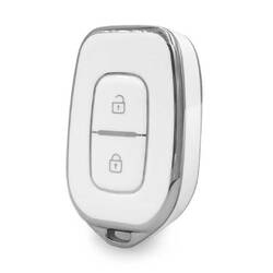 Coque Nano haute qualité pour clé télécommande Renault 2 boutons, couleur blanche, cadre argenté RN-C11Y2
