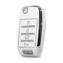 Nano High Quality Cover For KIA Remote Key 4 Button White Color Silver Frame KIA-B11Y4