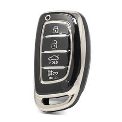 Nano High Quality Cover For Hyundai Remote Key 4 Button Black Color Silver Frame HY-A11Y4A