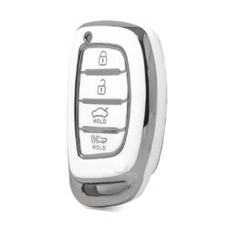Nano High Quality Cover For Hyundai Remote Key 4 Button White Color Silver Frame HY-A11Y4A