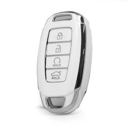 Nano High Quality Cover For Hyundai Remote Key 4 Button White Color Silver Frame HY-D11Y4B