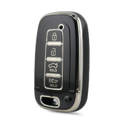 Nano High Quality Cover For Hyundai Remote Key 4 Button Black Color Silver Frame HY-G11Y4