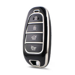Nano High Quality Cover For Hyundai Remote Key 4 Button Black Color Silver Frame HY-H11Y4A