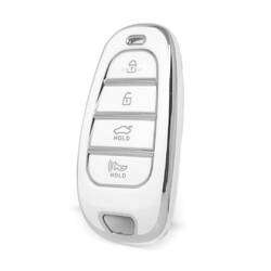 Nano High Quality Cover For Hyundai Remote Key 4 Button White Color Silver Frame HY-H11Y4A