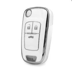 Nano High Quality Cover For Chevrolet Remote Key 3 Button White Color Silver Frame CRL-A11Y3