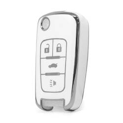 Nano High Quality Cover For Chevrolet Remote Key 4 Button White Color Silver Frame CRL-A11Y4