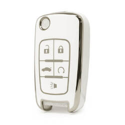 Nano High Quality Cover For Chevrolet Remote Key 5 Button White Color Silver Frame CRL-A11Y5