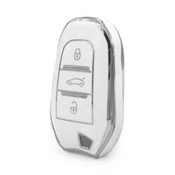 Coque Nano haute qualité pour clé télécommande Peugeot 3 boutons, couleur blanche, cadre argenté PG-A11Y