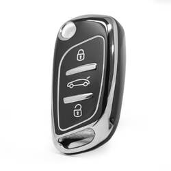 Coque Nano haute qualité pour clé télécommande Peugeot 3 boutons, couleur noire, cadre argenté PG-B11Y