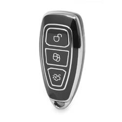 Высококачественный чехол Nano для дистанционного ключа Ford с тремя кнопками, черный цвет, серебристая оправа, Ford-D11Y