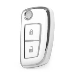Coque Nano haute qualité pour télécommande Nissan 2 boutons, cadre argenté, couleur blanche, NS-B11Y2