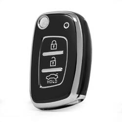 Nano High Quality Cover For Hyundai Remote Key 3 Button Black Color Silver Frame HY-F11Y3A