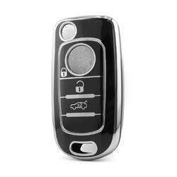 غطاء نانو عالي الجودة لمفتاح ريموت فيات بثلاثة أزرار لون أسود وإطار فضي FIAT-C11Y3B