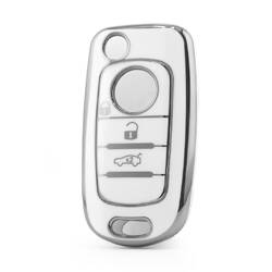 غطاء نانو عالي الجودة لمفتاح ريموت فيات بثلاثة أزرار لون أبيض وإطار فضي FIAT-C11Y3B