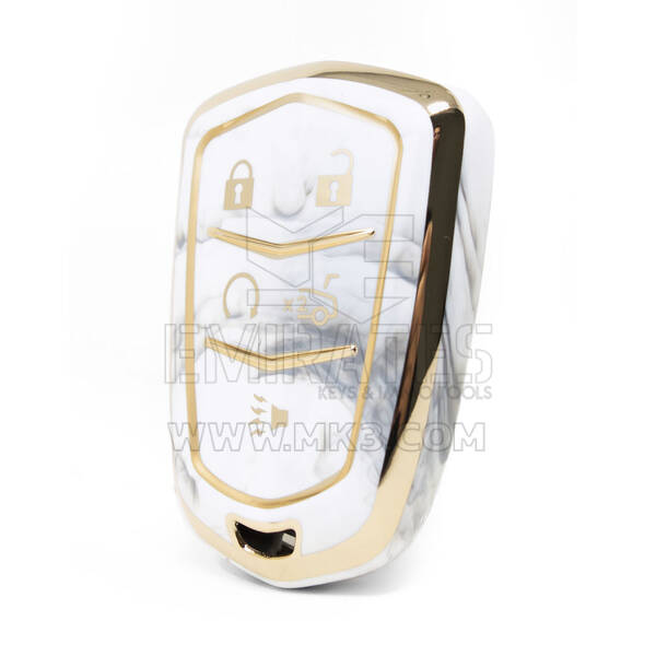 Capa de mármore nano de alta qualidade para chave remota Cadillac 5 botões cor branca CDLC-A12J5