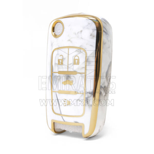 Nano High Quality Marble Cover For Chevrolet Flip Remote Key 4 Buttons White Color CRL-A12J4