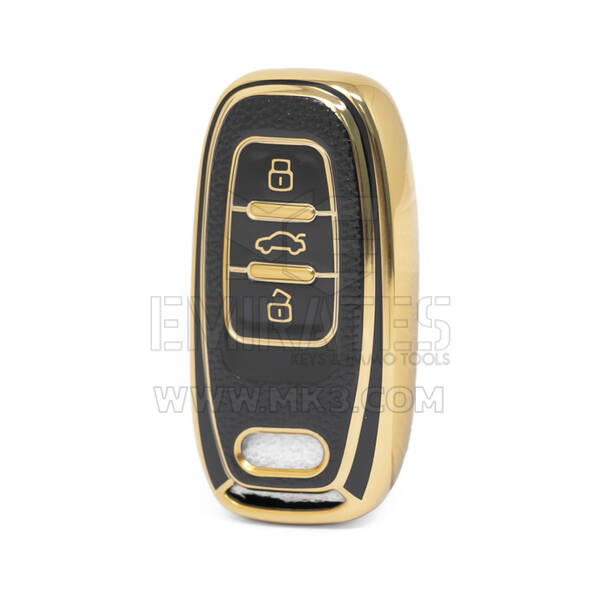 غطاء نانو جلد ذهبي عالي الجودة لمفتاح ريموت أودي 3 أزرار لون أسود Audi-A13J