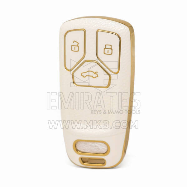 Nano High Quality Gold Leather Cover For Audi Remote Key 3 Buttons White Color Audi-B13J