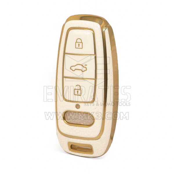 Nano High Quality Gold Leather Cover For Audi Remote Key 3 Buttons White Color Audi-D13J