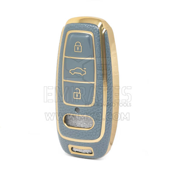 Nano High Quality Gold Leather Cover For Audi Remote Key 3 Buttons Gray Color Audi-D13J