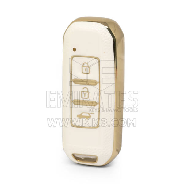 Funda de cuero dorado Nano de alta calidad para mando a distancia Baojun, 3 botones, Color blanco, BJ-A13J