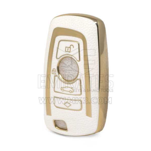 Nano Funda de cuero dorado de alta calidad para llave remota de BMW, 4 botones, Color blanco, BMW-A13J4A