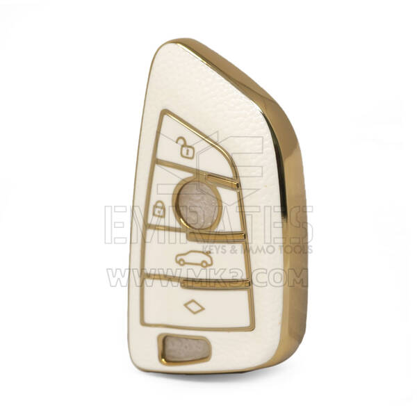 Capa de couro dourado nano de alta qualidade para chave remota BMW 4 botões cor branca BMW-B13J