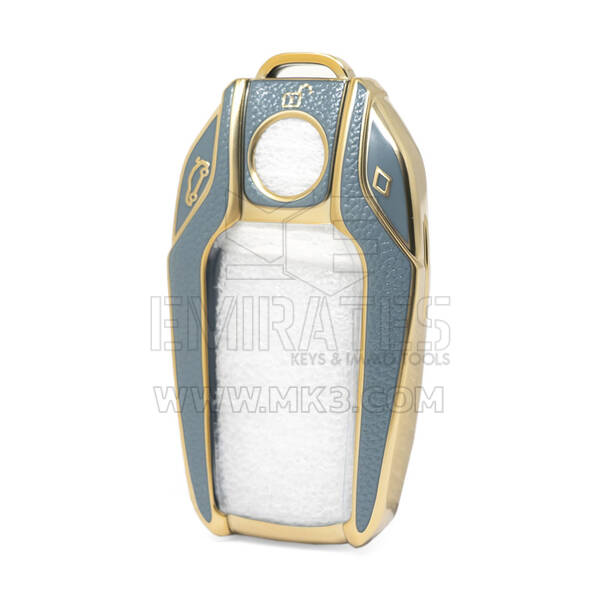 Capa de couro dourado nano de alta qualidade para chave remota BMW 3 botões cor cinza BMW-D13J