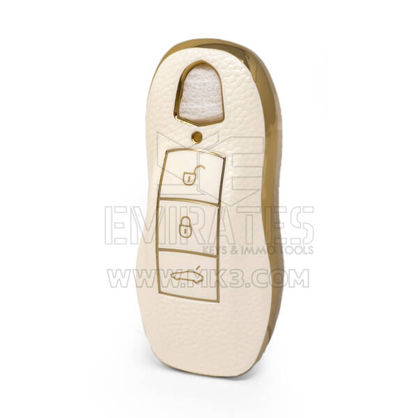 Nano Funda de cuero dorado de alta calidad para llave remota Porsche, 3 botones, Color blanco, PSC-A13J
