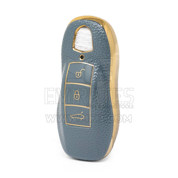 Nano Funda de cuero dorado de alta calidad para llave remota Porsche, 3 botones, Color gris, PSC-A13J