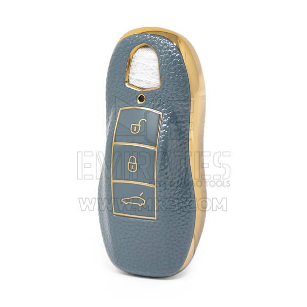 Nano High Quality Gold Leather Cover For Porsche Remote Key 3 Buttons Gray Color PSC-A13J