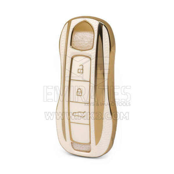 Nano High Quality Gold Leather Cover For Porsche Remote Key 3 Buttons White Color PSC-B13J