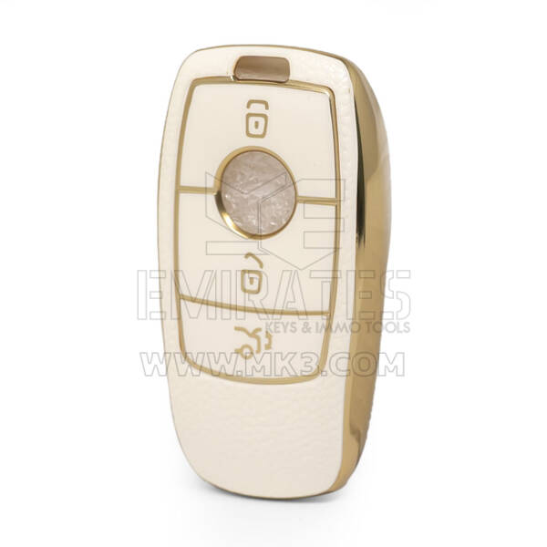 Nano capa de couro dourado de alta qualidade para chave remota Mercedes Benz 3 botões cor branca Benz-B13J