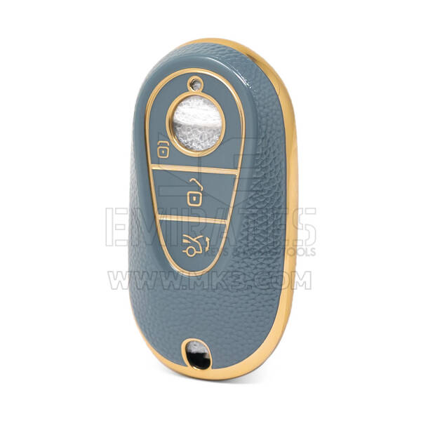 Cover in pelle dorata Nano di alta qualità per chiave remota Mercedes Benz 3 pulsanti colore grigio Benz-C13J