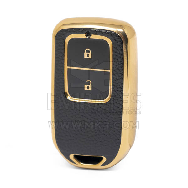 Nano High Quality Gold Leather Cover For Honda Remote Key 2 Buttons Black Color HD-A13J2