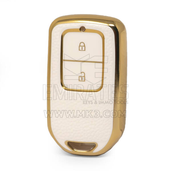 Nano High Quality Gold Leather Cover For Honda Remote Key 2 Buttons White Color HD-A13J2