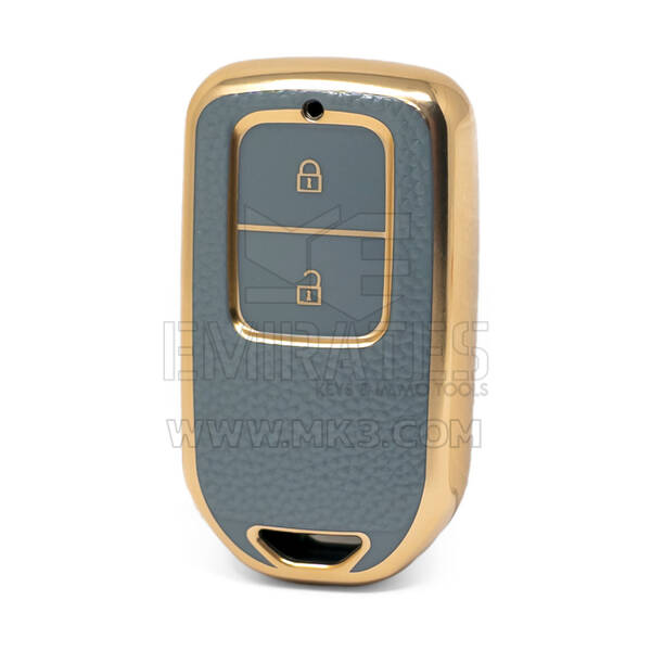 Нано-высококачественный золотой кожаный чехол для дистанционного ключа Honda 2 кнопки серого цвета HD-A13J2