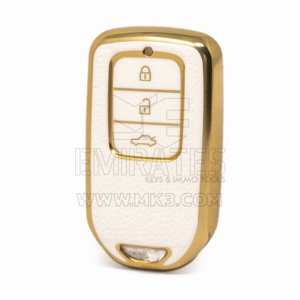 Nano High Quality Gold Leather Cover For Honda Remote Key 3 Buttons White Color HD-A13J3A