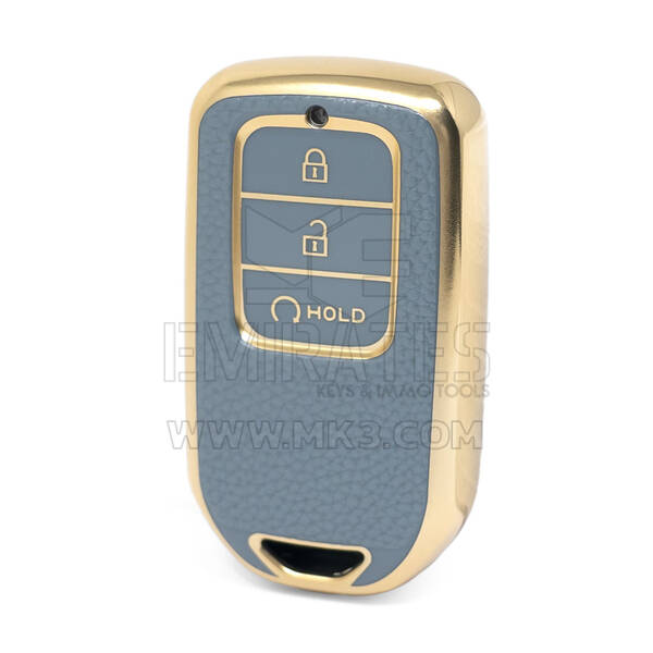 Nano High Quality Gold Leather Cover For Honda Remote Key 3 Buttons Gray Color HD-A13J3B