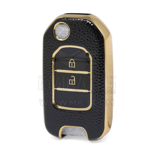 Nano capa de couro dourado de alta qualidade para chave remota Honda Flip 2 botões cor preta HD-B13J2