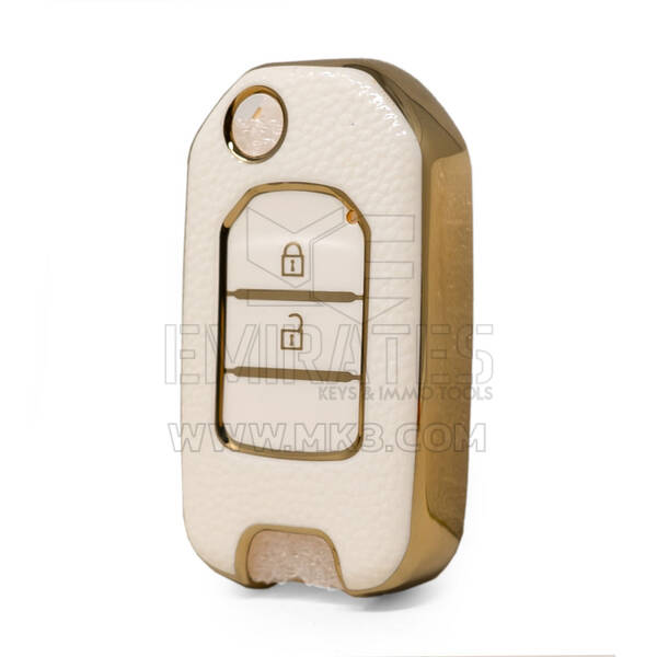 Nano High Quality Gold Leather Cover For Honda Flip Remote Key 2 Buttons White Color HD-B13J2