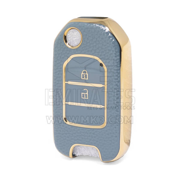 Nano High Quality Gold Leather Cover For Honda Flip Remote Key 2 Buttons Gray Color HD-B13J2