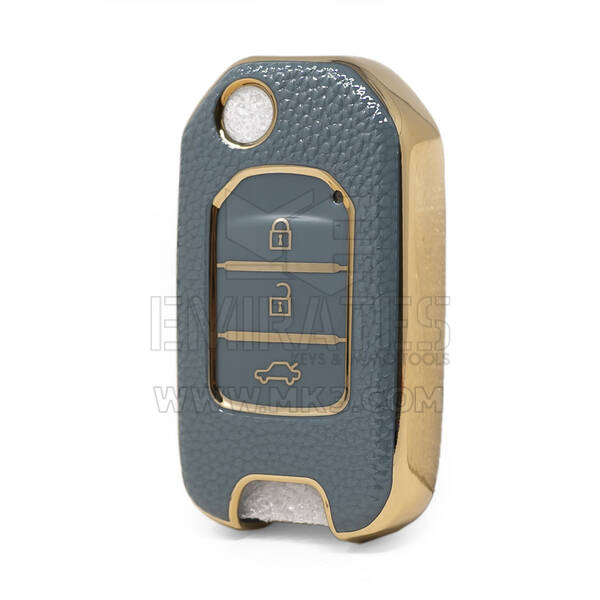 Nano High Quality Gold Leather Cover For Honda Flip Remote Key 3 Buttons Gray Color HD-B13J3