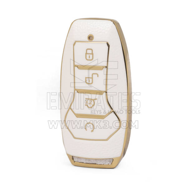 Nano High Quality Gold Leather Cover For BYD Remote Key 4 Buttons White Color BYD-A13J