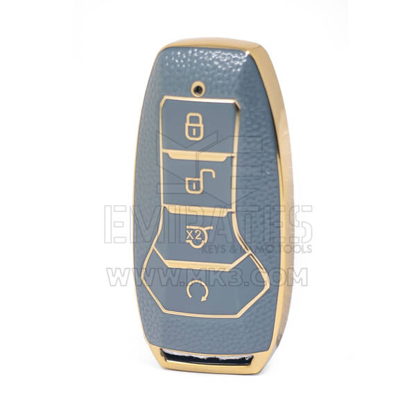 Nano High Quality Gold Leather Cover For BYD Remote Key 4 Buttons Gray Color BYD-A13J