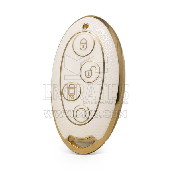 Nano High Quality Gold Leather Cover For BYD Remote Key 4 Buttons White Color BYD-B13J